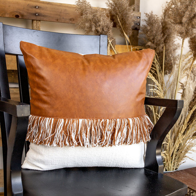 Leather fringe hot sale pillow